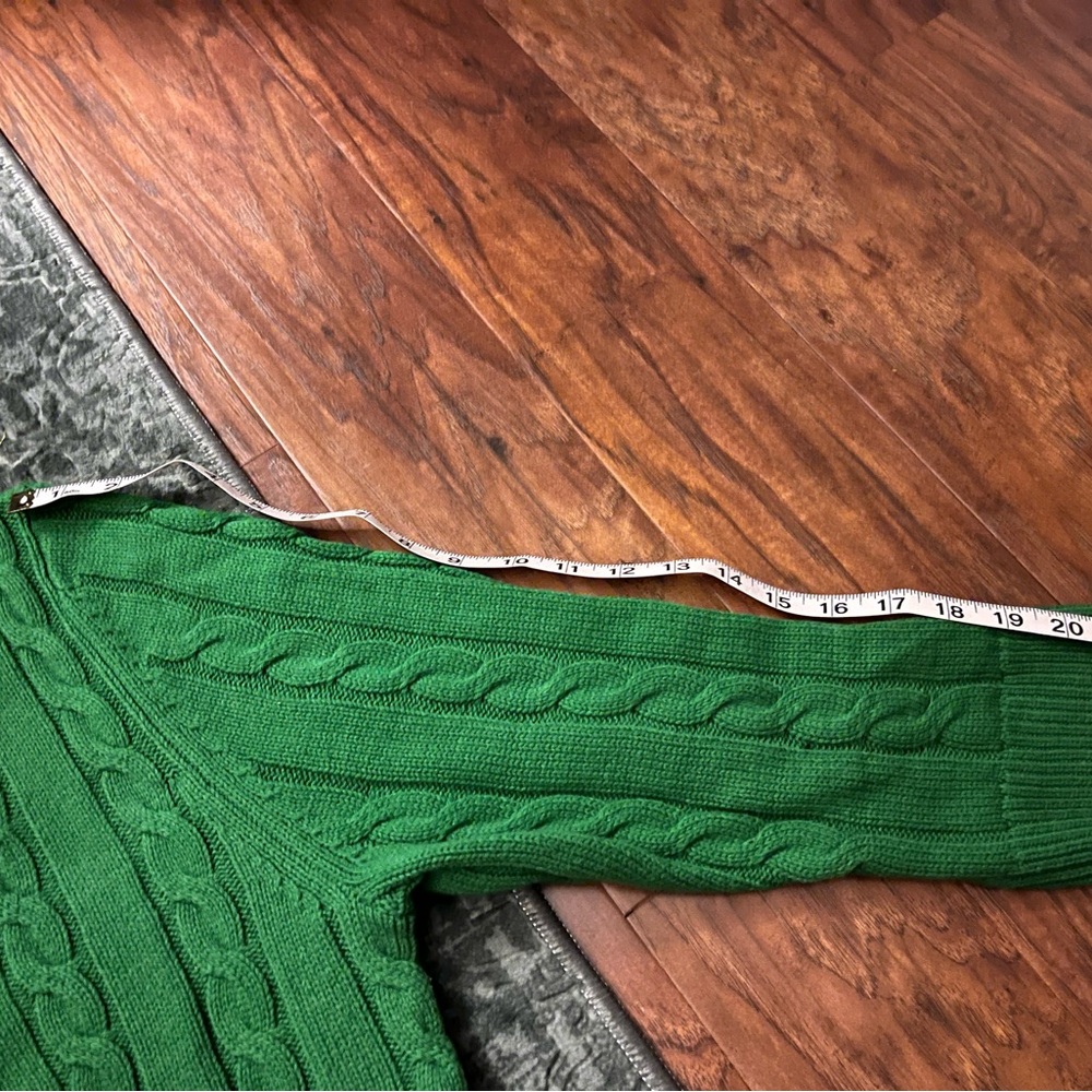 THE GREAT. True Green Cable-Knit Cotton Blend Grandpa Cardigan - Picture 6 of 9